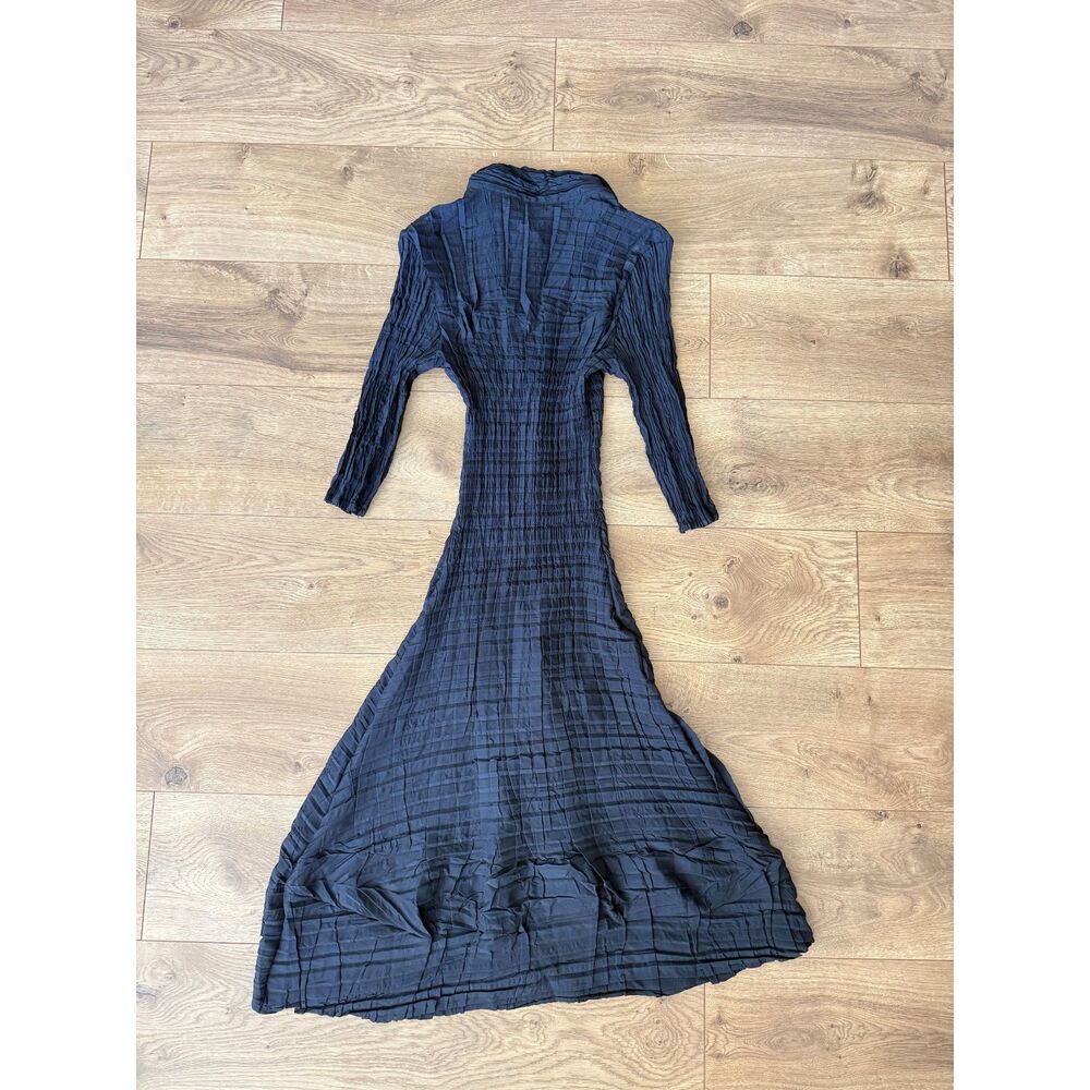 ALQUEMA 1 Scrunch Nehru Smash Navy Blue Button Dress Crinkle Midnight Stretchy - Picture 4 of 8